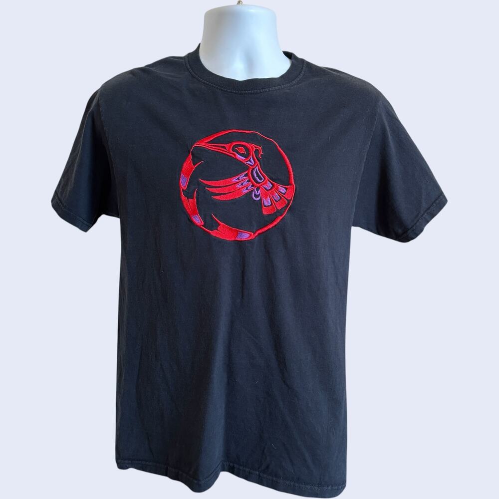 Fruit of the Loom M Embroidered Graphic T-Shirt Black Loose Fit